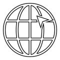 Arrow on earth grid Globe internernet concept Click arrow on website Idea using website icon black color outline vector