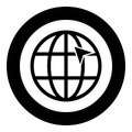 Arrow on earth grid Globe internernet concept Click arrow on website Idea using website icon in circle round black color vector