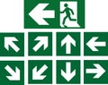 Arrow exit indication sign, indication sign, emergency fire exits, set of emergency and fire exit indicators Royalty Free Stock Photo