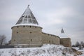 The Arrow and Gate towers of the Old Ladoga fortress. Staraya Ladoga Royalty Free Stock Photo