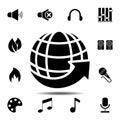 arrow on the globe, around the world symbol sign icon. Simple glyph vector element of web, minimalistic icons set for UI and UX, Royalty Free Stock Photo