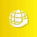 arrow on the globe, around the world symbol sign white icon with shadow Royalty Free Stock Photo