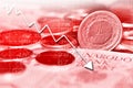 Arrow graph going down and polish currency Royalty Free Stock Photo