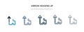 Arrow heading up icon in different style vector illustration. two colored and black arrow heading up vector icons designed in