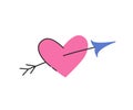 Arrow through heart flat vector illustration. Lovestruck. Doodle icon symbol. Valentines Day concept. Illustration for