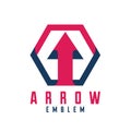 Arrow in hexagon vector logo, 3d technology and progress concept, development and business theme.