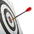 Arrow Hit the Center of Target Isolated on White Background Royalty Free Stock Photo