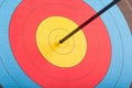 Arrow hit goal ring in archery target Royalty Free Stock Photo