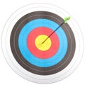 Arrow hit goal ring in archery target Royalty Free Stock Photo