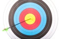 Arrow hit goal ring in archery target Royalty Free Stock Photo