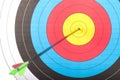 Arrow hit goal ring in archery target Royalty Free Stock Photo