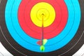 Arrow hit goal ring in archery target Royalty Free Stock Photo