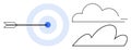 Arrow hitting bullseye target with overlapping clouds in minimal linear style Royalty Free Stock Photo