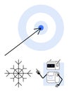 Target with Arrow, Snowflake, and Robotic Figure Representing Precision, Technology, and Winter