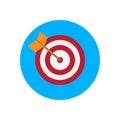 Arrow hitting target flat icon. Round colorful button, Bullseye circular vector sign, logo illustration.