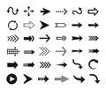 Arrow icon. Arrows pictograms, buttons, web cursors, pointers. Up, down, right, left direction signs. Curve and straight Royalty Free Stock Photo