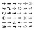 Arrow icon. Direction sign, pointer outline pictogram, refresh button, reload symbol. Arrows black silhouette icons for