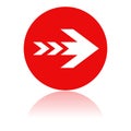 Arrow icon. Round red icon with reflection Royalty Free Stock Photo