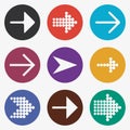 Arrow icon set. White guides, cursor, colorful buttons with pointer.