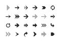 Arrow icons. Arrows set up pointer right curve down direction left cursor button label next page web interface, flat