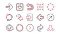 Arrow icons. Download, Synchronize and Share. Linear icon set. Vector