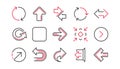 Arrow icons. Download, Synchronize and Share. Linear icon set. Vector