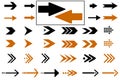 Arrow icons set. Colored arrow symbols.Arrows in black and orange colors. Royalty Free Stock Photo