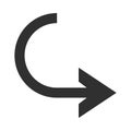 Arrow indicates the direction curved silhouette style icon