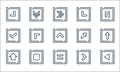 arrow line icons. linear set. quality vector line set such as back, math, up arrow, next, stop, checklist, top right, bottom left