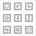 Arrow line icons. linear set. quality vector line set such as love, cross, next, alert, down, star, bottom left, top left