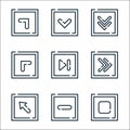 Arrow line icons. linear set. quality vector line set such as stop, minus, top left, right, next, top left, down, down