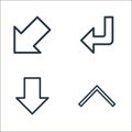 arrow line icons. linear set. quality vector line set such as upward arrow, downward arrow, down left