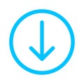 Arrow line pointer down in circle blue isolated on white, arrow in circular strokes for direction, arrows button simple graphic, Royalty Free Stock Photo
