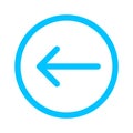 Arrow line pointing left in circle blue isolated on white, arrow in circular strokes for direction left, arrows button simple