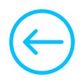 Arrow line pointing left in circle blue isolated on white, arrow in circular strokes for direction left, arrows button simple