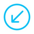 Arrow line pointing left down in circle blue isolated on white, arrow in circular strokes for direction left down, arrows button