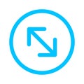 Arrow line pointing left up and down in circle blue isolated on white, arrow in circular strokes for direction left up down,