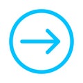 Arrow line pointing right in circle blue isolated on white, arrow in circular strokes for direction right, arrows button simple