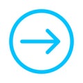 Arrow line pointing right in circle blue isolated on white, arrow in circular strokes for direction right, arrows button simple