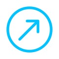 Arrow line pointing right up in circle blue isolated on white, arrow in circular strokes for direction right up, arrows button