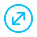 Arrow line pointing right up and down in circle blue isolated on white, arrow in circular strokes for direction right up down,