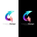 Arrow logo and thunder design vector, letter C