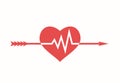 The arrow of love pierces and breaks the heart. Electrocardiogram heartbeat chart.