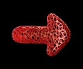 Arrow made of red plastic with abstract holes isolated on black background. 3d Royalty Free Stock Photo