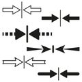 arrow meeting icon, compound, pointer connection line, synchronize arrows. Vector illustration. stock image.