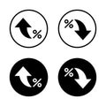 Arrow percent icon set on black circle. Increase and decrease percentage sign symbol Royalty Free Stock Photo