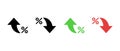Arrow percent icon set. Increase and decrease percentage sign symbol Royalty Free Stock Photo