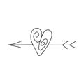 An arrow-pierced heart in doodle style. Vector illustration isolated on white. Decorative element for Valentine\'s day Royalty Free Stock Photo