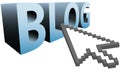 Arrow pixel cursor clicks on 3D word to BLOG BIG