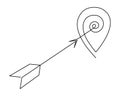 Arrow with pointing location at map one line art,hand drawn way destination continuous contour,trendy template direction,gps